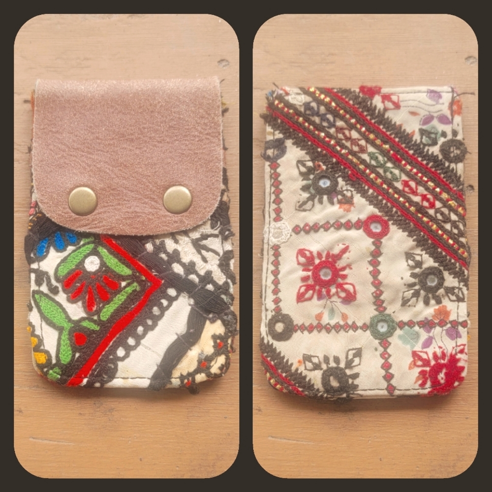 🪬🍄 Free People Boho Embroidered Repurposed vtg banjara hippie Wallet card case